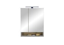 Badezimmerspiegelschrank >Denver< LED, Steckdose, grau matt / evoke eiche Dekor - 60x75x22 (BxHxT)