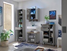 Badezimmerspiegelschrank >Denver< LED, Steckdose, grau matt / evoke eiche Dekor - 60x75x22 (BxHxT)