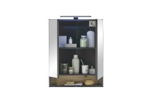 Badezimmerspiegelschrank >Denver< LED, Steckdose, schwarz matt / evoke Eiche Dekor - 60x75x22cm (BxHxT)