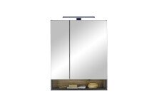 Badezimmerspiegelschrank >Denver< LED, Steckdose, schwarz matt / evoke Eiche Dekor - 60x75x22cm (BxHxT)