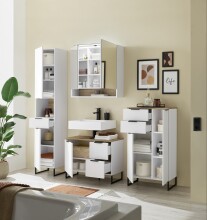 Badezimmerspiegelschrank >Denver< LED, Steckdose, weiß matt / evoke eiche dekor - 80x75x22 (BxHxT)