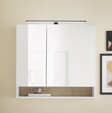 Badezimmerspiegelschrank >Denver< LED, Steckdose, weiß matt / evoke eiche dekor - 80x75x22 (BxHxT)