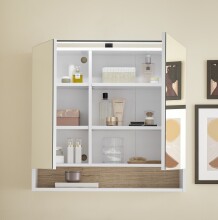 Badezimmerspiegelschrank >Denver< LED, Steckdose, weiß matt / evoke eiche dekor - 80x75x22 (BxHxT)