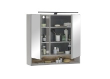 Badezimmerspiegelschrank >Denver< LED, Steckdose, grau matt / evoke eiche Dekor - 80x75x22 (BxHxT)