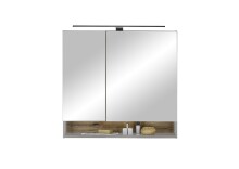 Badezimmerspiegelschrank >Denver< LED, Steckdose, grau matt / evoke eiche Dekor - 80x75x22 (BxHxT)
