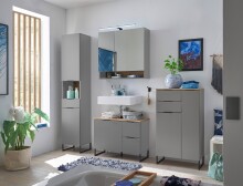 Badezimmerspiegelschrank >Denver< LED, Steckdose, grau matt / evoke eiche Dekor - 80x75x22 (BxHxT)