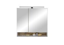 Badezimmerspiegelschrank >Denver< LED, Steckdose, grau matt / evoke eiche Dekor - 80x75x22 (BxHxT)