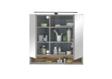 Badezimmerspiegelschrank >Denver< LED, Steckdose, grau matt / evoke eiche Dekor - 80x75x22 (BxHxT)