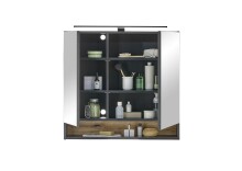 Badezimmerspiegelschrank >Denver<  LED, Steckdose, schwarz matt / evoke eiche Dekor - 80x75x22cm (BxHxT)