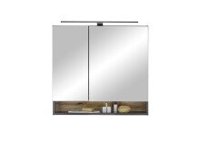 Badezimmerspiegelschrank >Denver<  LED, Steckdose, schwarz matt / evoke eiche Dekor - 80x75x22cm (BxHxT)