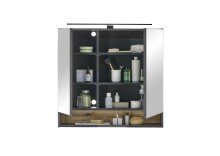 Badezimmerspiegelschrank >Denver<  LED, Steckdose, schwarz matt / evoke eiche Dekor - 80x75x22cm (BxHxT)
