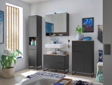 Badezimmerspiegelschrank >Denver<  LED, Steckdose, schwarz matt / evoke eiche Dekor - 80x75x22cm (BxHxT)