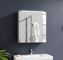 Badezimmerspiegelschrank >Two< LED, Steckdose, titan-grau / weiß - 60x68x23cm (BxHxT)