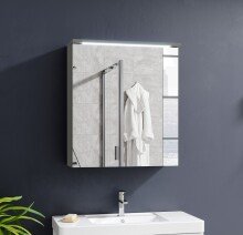 Badezimmerspiegelschrank >Two< LED, Steckdose, titan-grau / weiß - 60x68x23cm (BxHxT)