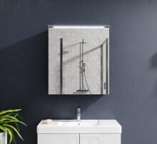 Badezimmerspiegelschrank >Two< LED, Steckdose, titan-grau / weiß - 60x68x23cm (BxHxT)