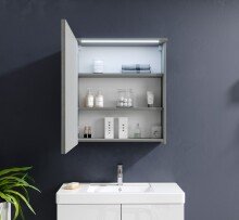 Badezimmerspiegelschrank >Two< LED, Steckdose, titan-grau / weiß - 60x68x23cm (BxHxT)