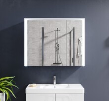 Badezimmerspiegelschrank >Five< LED, Steckdose, in weiß - 86x68x18cm (BxHxT)