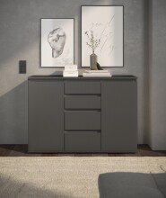 Kommode >Brest< 2 Türen, 4 Schübe, in anthrazit - 119x84x35cm (BxHxT)
