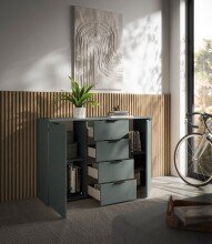 Sideboard >Linz< 2 Türen, 4 Schübe, in Salbei - 135x90x40cm (BxHxT)