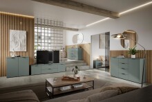 Sideboard >Linz< 2 Türen, 4 Schübe, in Salbei - 180x90x40cm (BxHxT)