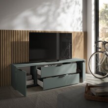 Lowboard >Linz< 2 Türen, 2 Schübe, in Salbei - 180x47x40cm (BxHxT)