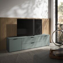 Lowboard >Linz< 2 Türen, 2 Schübe, in Salbei - 180x47x40cm (BxHxT)