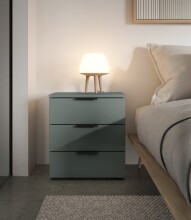 Nachtkommode >Linz< 3 Schübe, auch für Boxspringbetten, in Salbei - 45x50x40cm (BxHxT)