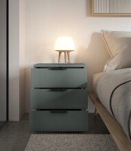 Nachtkommode >Linz< 3 Schübe, auch für Boxspringbetten, in Salbei - 45x50x40cm (BxHxT)