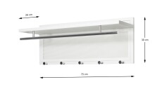 Wandgarderobe >55356< 5 Haken, 1 Stange, in verchromt / weiß - 75x30x26 (BxHxT)