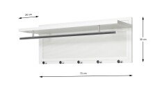 Wandgarderobe >55356< 5 Haken, 1 Stange, in verchromt / weiß - 75x30x26 (BxHxT)