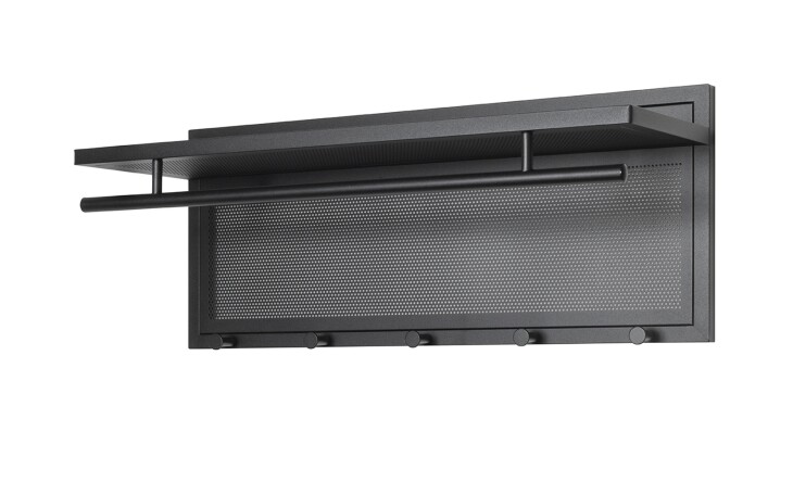 Wandgarderobe >55556< 5 Haken, 1 Stange, schwarz, Metall, Stahlrohr - 75x30x26cm (BxHxT)