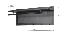 Wandgarderobe >55556< 5 Haken, 1 Stange, schwarz, Metall, Stahlrohr - 75x30x26cm (BxHxT)