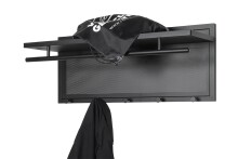 Wandgarderobe >55556< 5 Haken, 1 Stange, schwarz, Metall, Stahlrohr - 75x30x26cm (BxHxT)