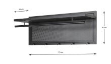 Wandgarderobe >55556< 5 Haken, 1 Stange, schwarz, Metall, Stahlrohr - 75x30x26cm (BxHxT)