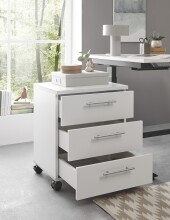 Rollcontainer >Ben< 3 Schubladen, 4 Rollen, in Weiß - 40x56x39cm (BxHxT)