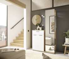 Kompaktgarderobe >Malaga< 2 Türen, 1 Schub, Spiegel, Eiche Dekor / Weiß - 105x188x38cm (BxHxT)