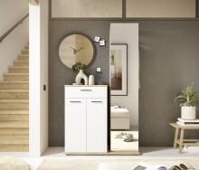 Kompaktgarderobe >Malaga< 2 Türen, 1 Schub, Spiegel, Eiche Dekor / Weiß - 105x188x38cm (BxHxT)