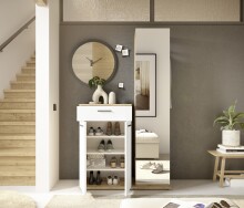 Kompaktgarderobe >Malaga< 2 Türen, 1 Schub, Spiegel, Eiche Dekor / Weiß - 105x188x38cm (BxHxT)