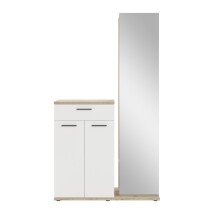 Kompaktgarderobe >Malaga< 2 Türen, 1 Schub, Spiegel, Eiche Dekor / Weiß - 105x188x38cm (BxHxT)