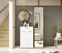 Kompaktgarderobe >Malaga< 2 Türen, 1 Schub, Spiegel, Eiche Dekor / Weiß - 105x188x38cm (BxHxT)