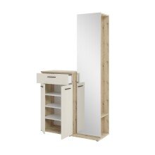 Kompaktgarderobe >Malaga< Türen, 1 Schub, Spiegel, Eiche Dekor / Cashmere - 105x188x38cm (BxHxT)