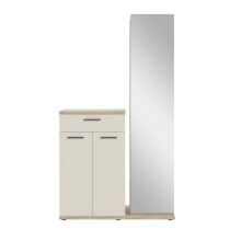 Kompaktgarderobe >Malaga< Türen, 1 Schub, Spiegel, Eiche Dekor / Cashmere - 105x188x38cm (BxHxT)