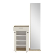 Kompaktgarderobe >Malaga< Türen, 1 Schub, Spiegel, Eiche Dekor / Cashmere - 105x188x38cm (BxHxT)