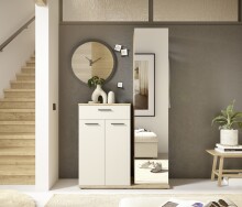 Kompaktgarderobe >Malaga< Türen, 1 Schub, Spiegel, Eiche Dekor / Cashmere - 105x188x38cm (BxHxT)