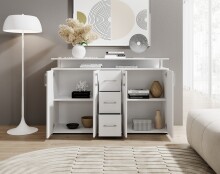 Anrichte >Drift< 4 Türen, 4 Shübe, in Weiß - 139x90x34cm (BxHxT)