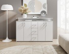 Anrichte >Drift< 4 Türen, 4 Shübe, in Weiß - 139x90x34cm (BxHxT)