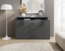 Anrichte >Drift< 4 Türen, 4 Schubladen, in Anthrazit - 139x90x34cm (BxHxT)