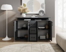 Anrichte >Drift< 4 Türen, 4 Schubladen, in Anthrazit - 139x90x34cm (BxHxT)