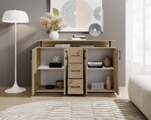 Anrichte >Drift< 4 Türen, 4 Schübe, Artisan Eiche Dekor - 139x90x34cm (BxHxT)