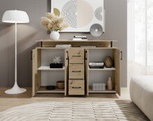 Anrichte >Drift< 4 Türen, 4 Schübe, Artisan Eiche Dekor - 139x90x34cm (BxHxT)